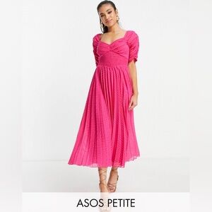ASOS DESIGN Petite ruched front pleated midi dress